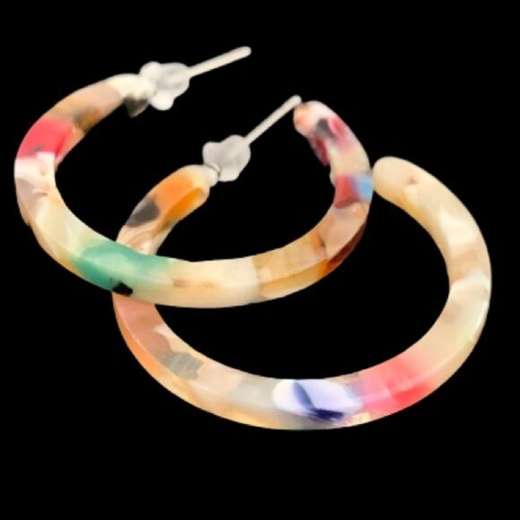 Unique Unisex Handmade Swirled Marbleized Acetate Eco-Friendly Hoop Earrings - Picture 11 of 12
